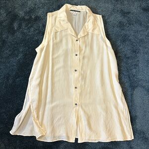 VTG Y2k New York Studio Cream 100% Silk Button Down Shirt, Split Side,…